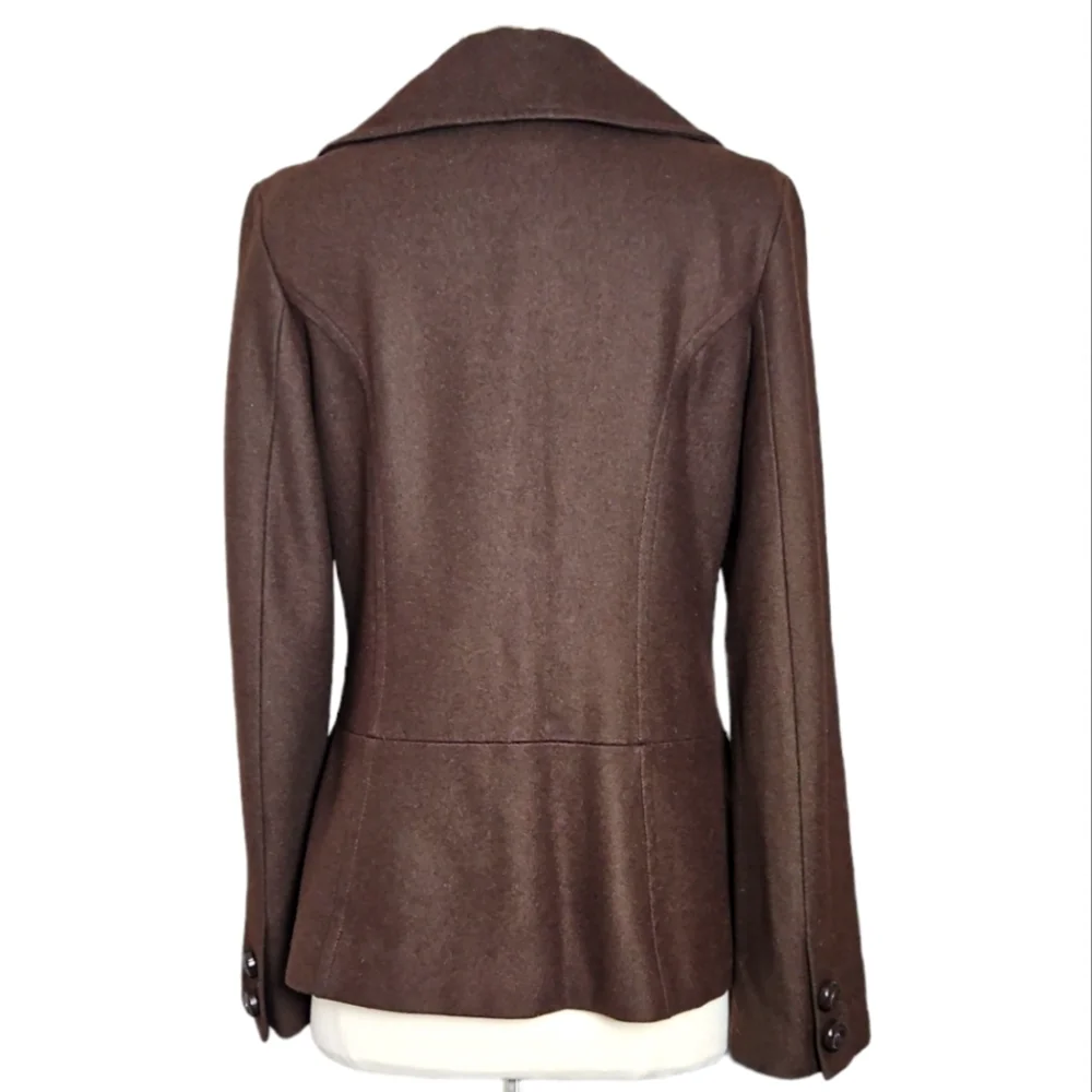 Tulle Wool Double Breasted Pea Coat Brown